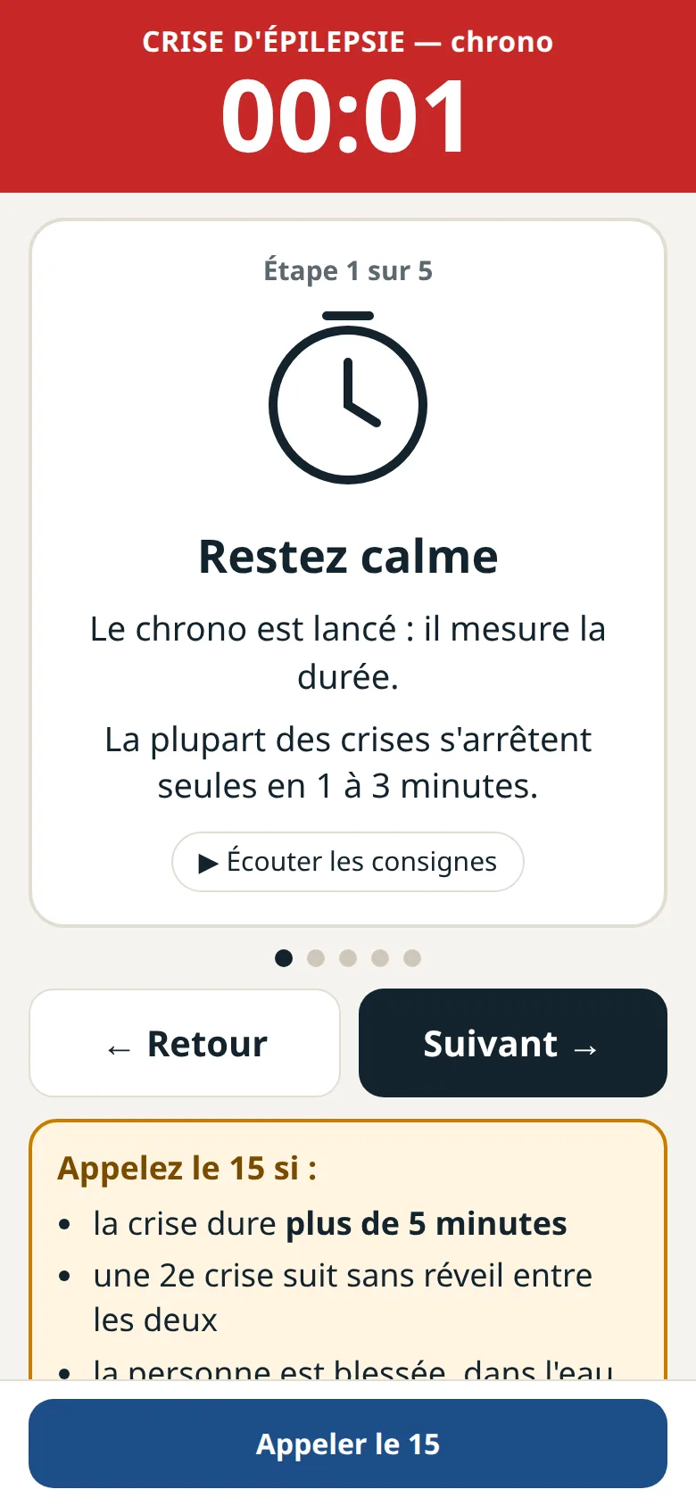 Écran témoin : chrono et première consigne